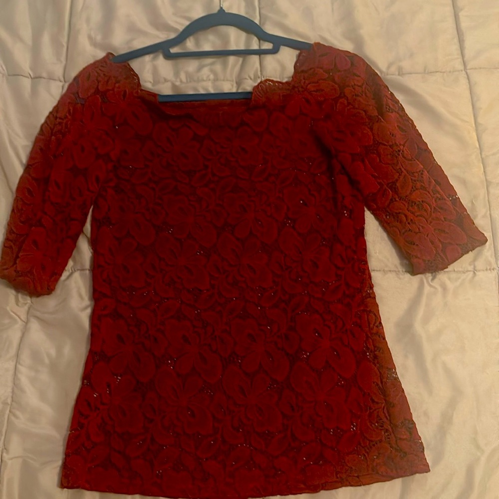 mesh long sleeve red shirt